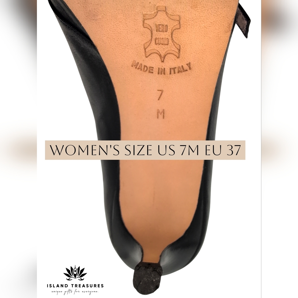 ISAACM MIZRAHI Size 7M Women Genuine Black Leather Heel Gold Buckle Pointed Toe - Picture 11 of 17